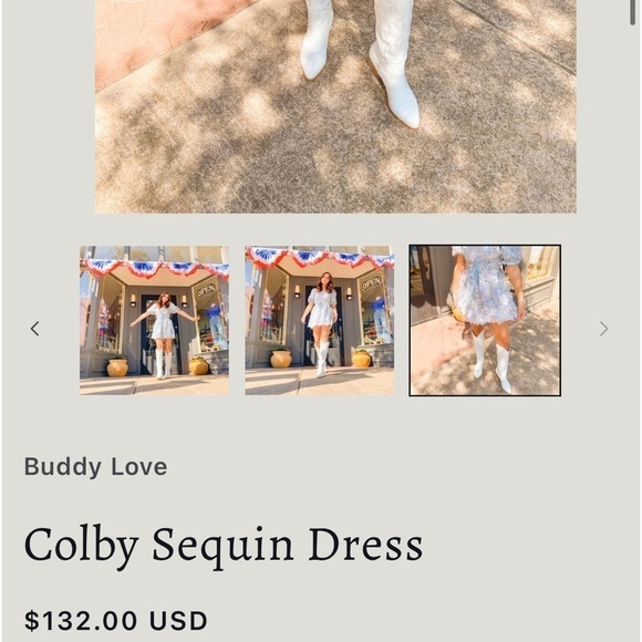 Buddy Love Light Blue 3D Floral Colby Sequin Babydoll Dress - Picture 7 of 16